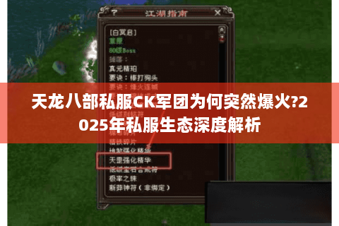 天龙八部私服CK军团为何突然爆火?2025年私服生态深度解析 天龙八部私服CK军团为何突然爆火?2025年私服生态深度解析