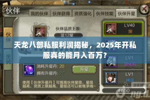 天龙八部私服利润揭秘,2025年开私服真的能月入百万? 天龙八部私服利润揭秘,2025年开私服真的能月入百万?