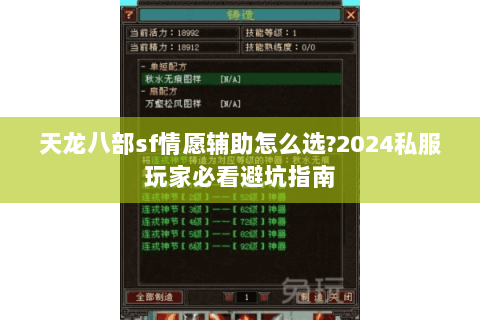 天龙八部sf情愿辅助怎么选?2024私服玩家必看避坑指南