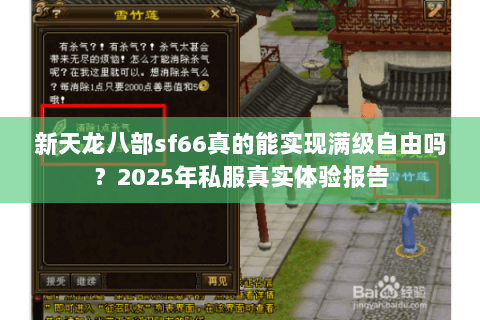 新天龙八部sf66真的能实现满级自由吗？2025年私服真实体验报告