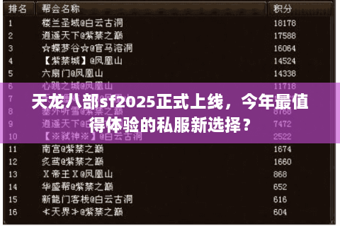 天龙八部sf2025正式上线,今年最值得体验的私服新选择? 天龙八部sf2025正式上线,今年最值得体验的私服新选择?