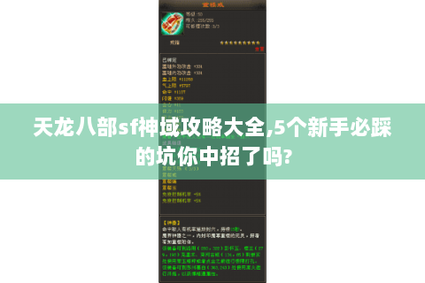天龙八部sf神域攻略大全,5个新手必踩的坑你中招了吗? 天龙八部sf神域攻略大全,5个新手必踩的坑你中招了吗?