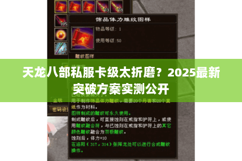 天龙八部私服卡级太折磨?2025最新突破方案实测公开 天龙八部私服卡级太折磨?2025最新突破方案实测公开