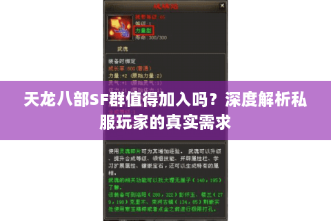 天龙八部SF群值得加入吗？深度解析私服玩家的真实需求