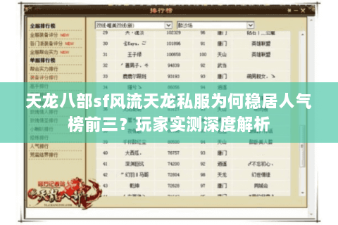 天龙八部sf风流天龙私服为何稳居人气榜前三？玩家实测深度解析