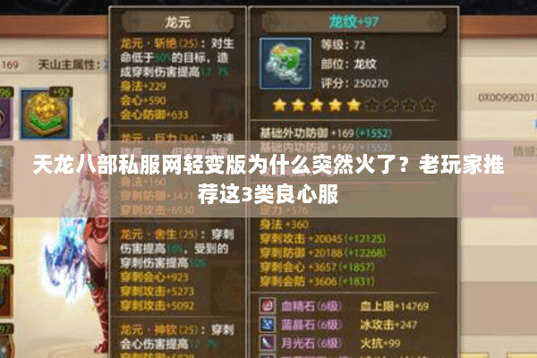 天龙八部私服网轻变版为什么突然火了？老玩家推荐这3类良心服