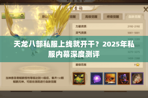 天龙八部私服上线就开干?2025年私服内幕深度测评 天龙八部私服上线就开干?2025年私服内幕深度测评