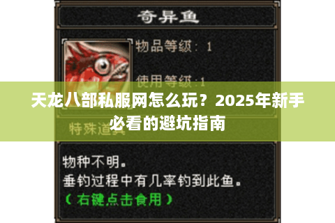 天龙八部私服网怎么玩？2025年新手必看的避坑指南