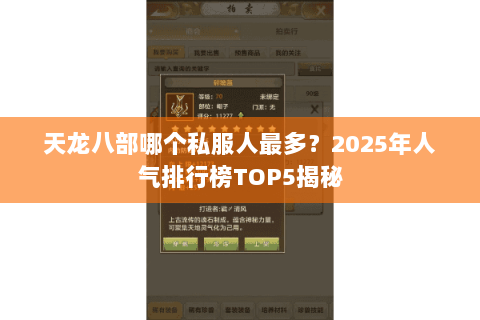 天龙八部哪个私服人最多？2025年人气排行榜TOP5揭秘