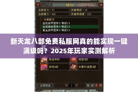 新天龙八部免费私服网真的能实现一键满级吗？2025年玩家实测解析