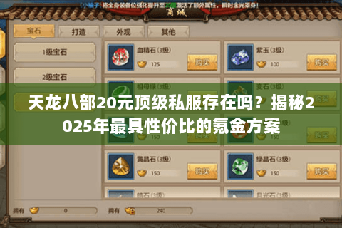 天龙八部20元顶级私服存在吗？揭秘2025年最具性价比的氪金方案