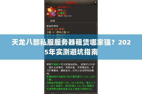 天龙八部私服服务器租赁哪家强？2025年实测避坑指南