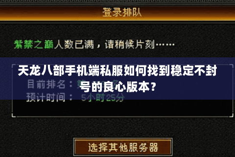 天龙八部手机端私服如何找到稳定不封号的良心版本? 天龙八部手机端私服如何找到稳定不封号的良心版本?