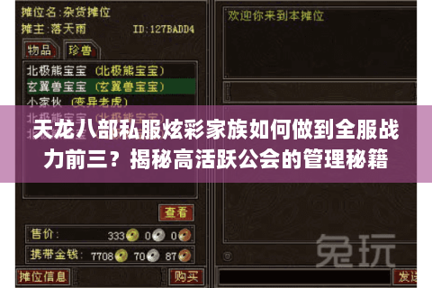 天龙八部私服炫彩家族如何做到全服战力前三?揭秘高活跃公会的管理秘籍 天龙八部私服炫彩家族如何做到全服战力前三?揭秘高活跃公会的管理秘籍