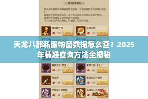 天龙八部私服物品数据怎么查？2025年精准查询方法全揭秘