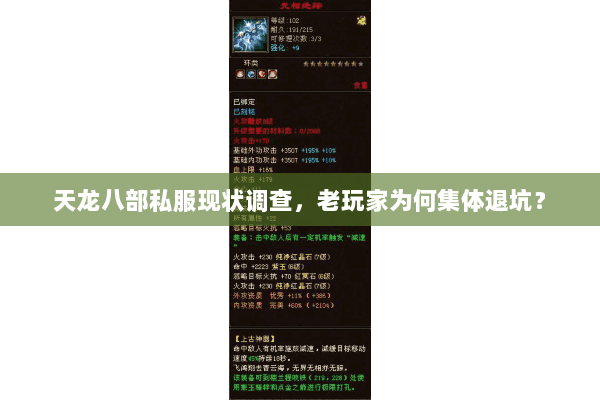 天龙八部私服现状调查,老玩家为何集体退坑? 天龙八部私服现状调查,老玩家为何集体退坑?