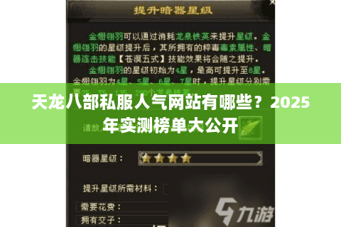 天龙八部私服人气网站有哪些？2025年实测榜单大公开
