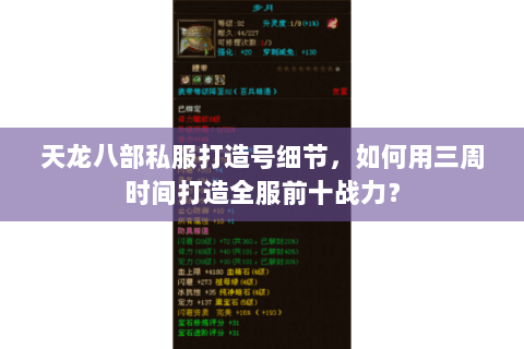 天龙八部私服打造号细节，如何用三周时间打造全服前十战力？