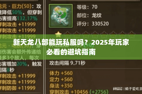 新天龙八部能玩私服吗？2025年玩家必看的避坑指南