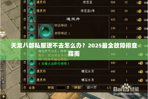 天龙八部私服进不去怎么办?2025最全故障排查指南 天龙八部私服进不去怎么办?2025最全故障排查指南