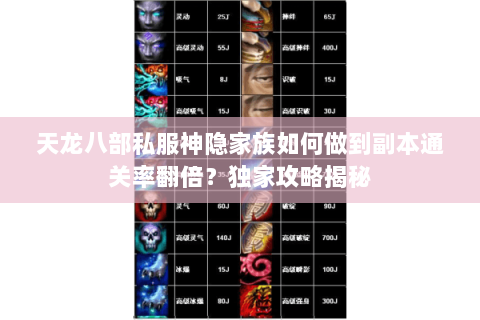 天龙八部私服神隐家族如何做到副本通关率翻倍?独家攻略揭秘 天龙八部私服神隐家族如何做到副本通关率翻倍?独家攻略揭秘