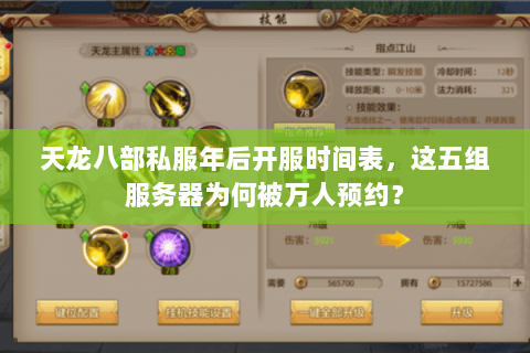 天龙八部私服年后开服时间表，这五组服务器为何被万人预约？