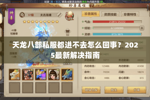 天龙八部私服都进不去怎么回事？2025最新解决指南