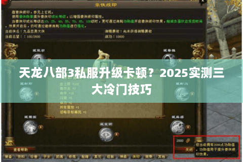 天龙八部3私服升级卡顿?2025实测三大冷门技巧 天龙八部3私服升级卡顿?2025实测三大冷门技巧