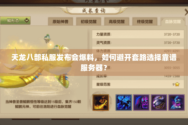 天龙八部私服发布会爆料,如何避开套路选择靠谱服务器? 天龙八部私服发布会爆料,如何避开套路选择靠谱服务器?