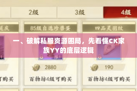 一、破解私服资源困局，先看懂CK家族YY的底层逻辑