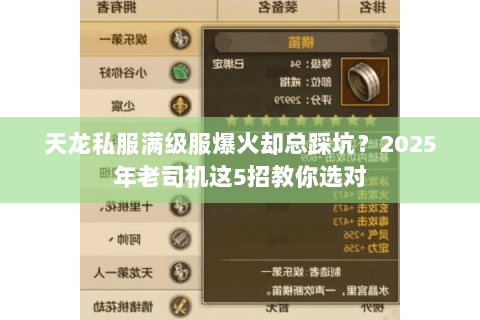 天龙私服满级服爆火却总踩坑?2025年老司机这5招教你选对 天龙私服满级服爆火却总踩坑?2025年老司机这5招教你选对