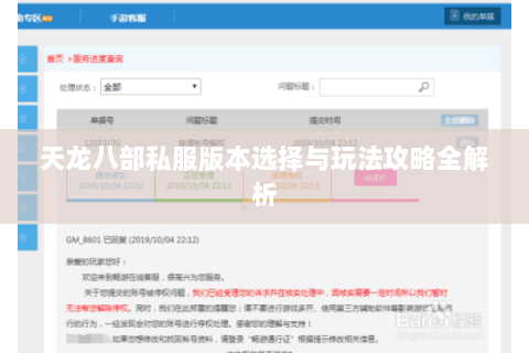 天龙八部私服版本选择与玩法攻略全解析 天龙八部私服版本选择与玩法攻略全解析