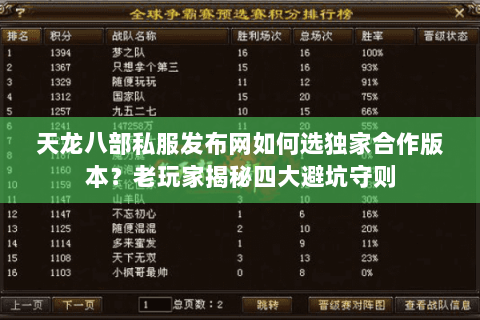 天龙八部私服发布网如何选独家合作版本?老玩家揭秘四大避坑守则 天龙八部私服发布网如何选独家合作版本?老玩家揭秘四大避坑守则