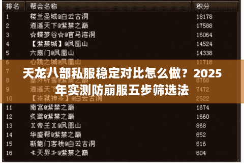 天龙八部私服稳定对比怎么做？2025年实测防崩服五步筛选法