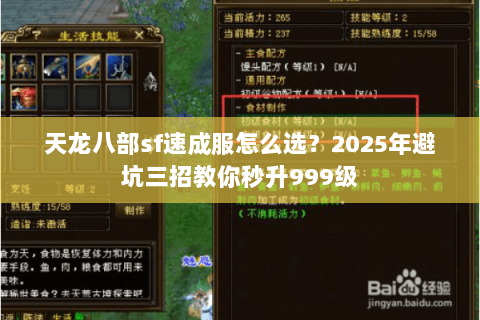 天龙八部sf速成服怎么选?2025年避坑三招教你秒升999级 天龙八部sf速成服怎么选?2025年避坑三招教你秒升999级