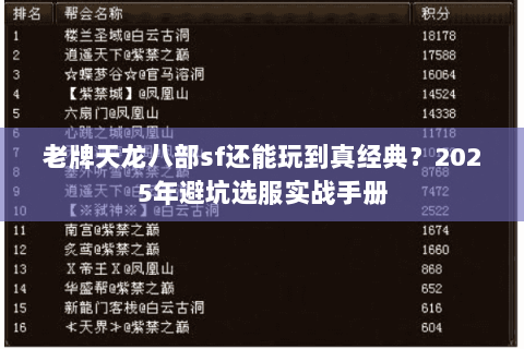 老牌天龙八部sf还能玩到真经典?2025年避坑选服实战手册 老牌天龙八部sf还能玩到真经典?2025年避坑选服实战手册