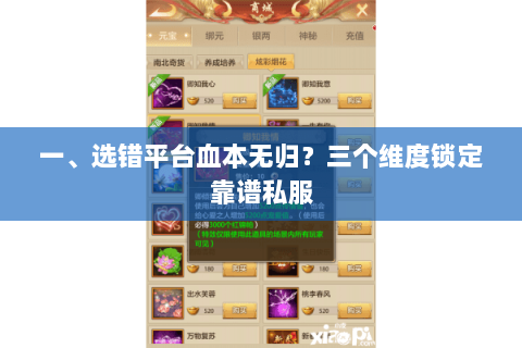 一、选错平台血本无归?三个维度锁定靠谱私服 一、选错平台血本无归?三个维度锁定靠谱私服