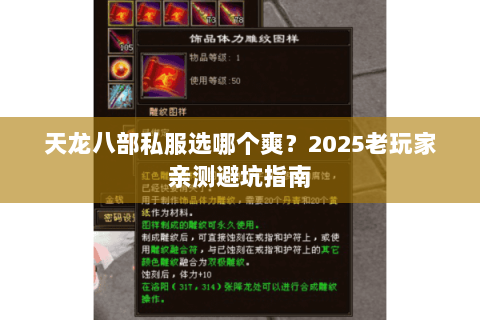 天龙八部私服选哪个爽?2025老玩家亲测避坑指南 天龙八部私服选哪个爽?2025老玩家亲测避坑指南