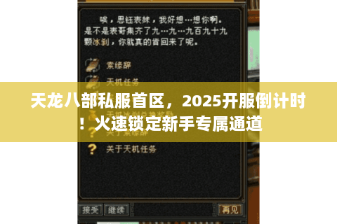 天龙八部私服首区，2025开服倒计时！火速锁定新手专属通道