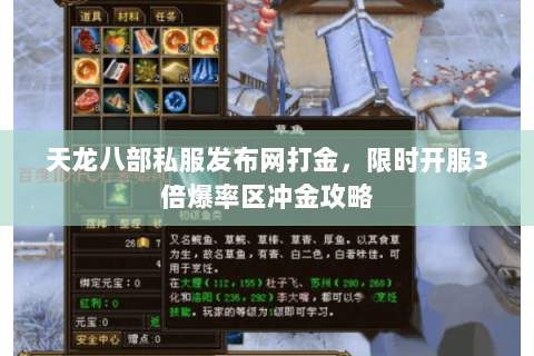 天龙八部私服发布网打金,限时开服3倍爆率区冲金攻略 天龙八部私服发布网打金,限时开服3倍爆率区冲金攻略