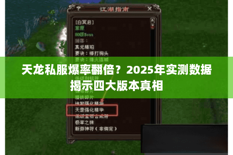 天龙私服爆率翻倍？2025年实测数据揭示四大版本真相