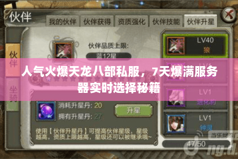 人气火爆天龙八部私服，7天爆满服务器实时选择秘籍