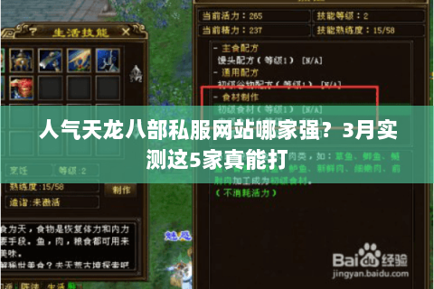 人气天龙八部私服网站哪家强？3月实测这5家真能打