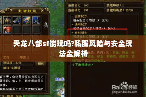 天龙八部sf能玩吗?私服风险与安全玩法全解析