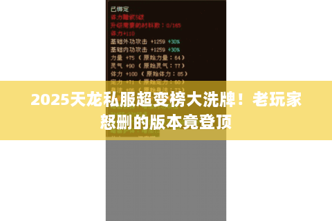 2025天龙私服超变榜大洗牌!老玩家怒删的版本竟登顶 2025天龙私服超变榜大洗牌!老玩家怒删的版本竟登顶