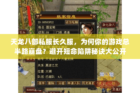 天龙八部私服长久服,为何你的游戏总半路崩盘?避开短命陷阱秘诀大公开 天龙八部私服长久服,为何你的游戏总半路崩盘?避开短命陷阱秘诀大公开