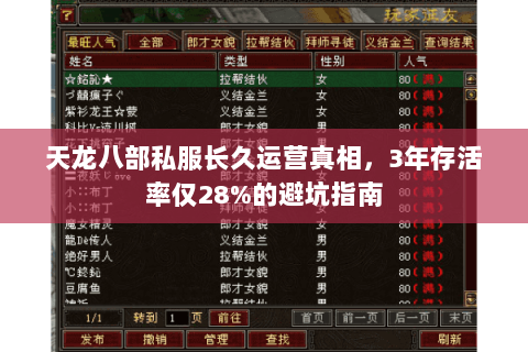 天龙八部私服长久运营真相,3年存活率仅28%的避坑指南 天龙八部私服长久运营真相,3年存活率仅28%的避坑指南