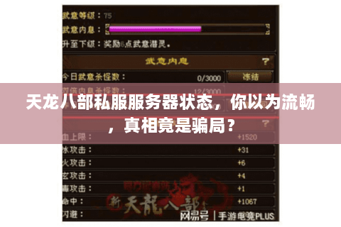 天龙八部私服服务器状态,你以为流畅,真相竟是骗局? 天龙八部私服服务器状态,你以为流畅,真相竟是骗局?