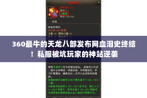 360最牛的天龙八部发布网血泪史终结！私服被坑玩家的神站逆袭