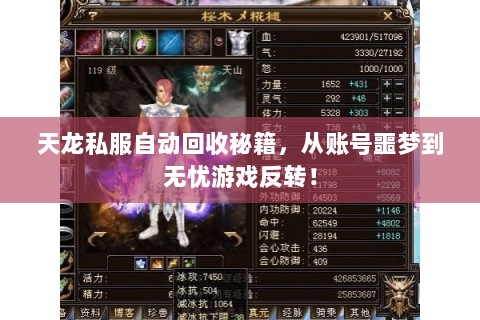 天龙私服自动回收秘籍,从账号噩梦到无忧游戏反转! 天龙私服自动回收秘籍,从账号噩梦到无忧游戏反转!
